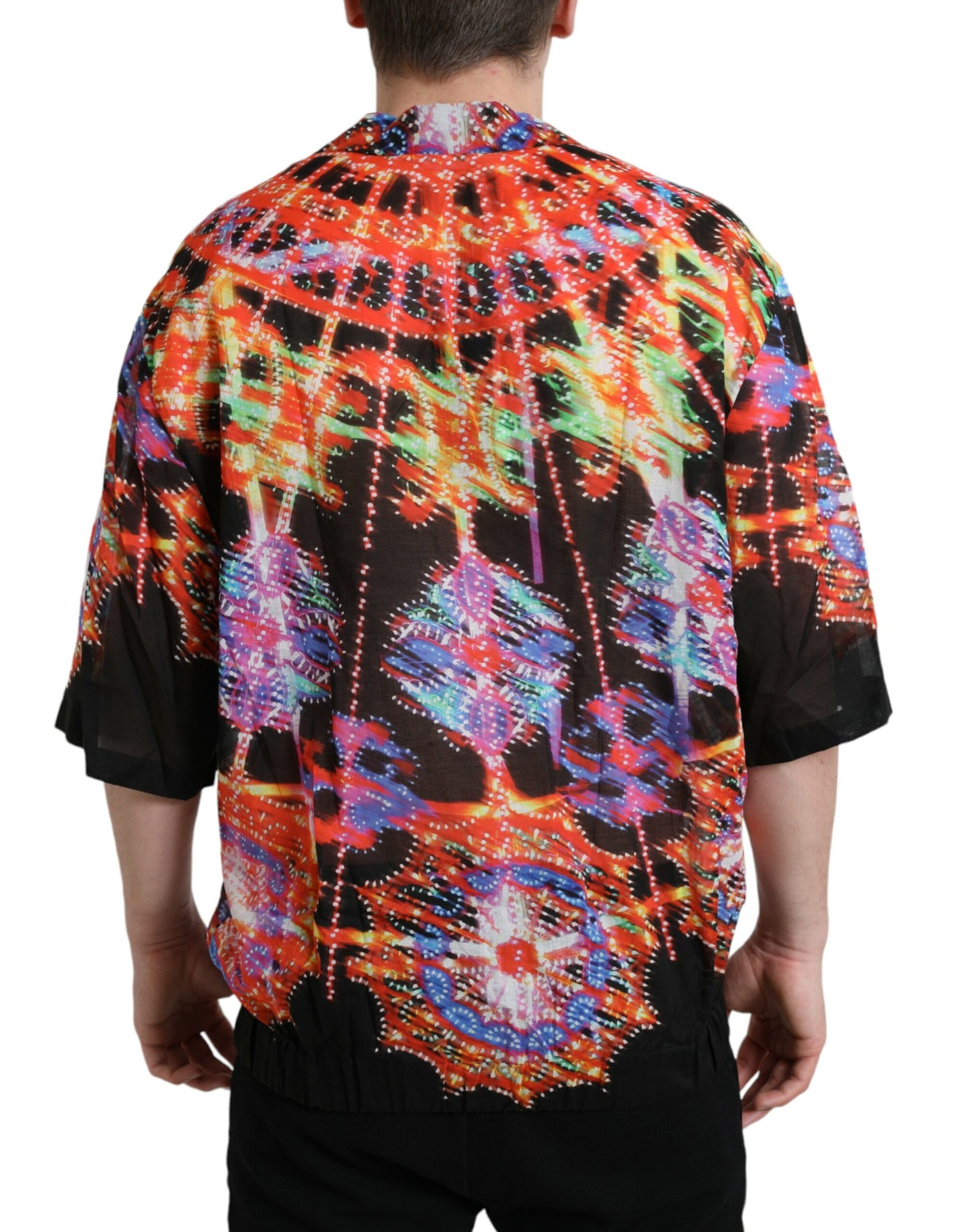 Camiseta de algodón con estampado de luminarias multicolor