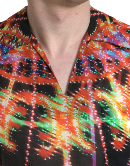 Camiseta de algodón con estampado de luminarias multicolor