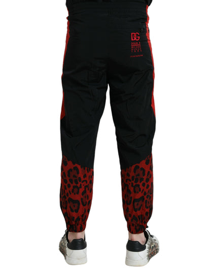Pantalones deportivos de nailon con estampado de leopardo en negro y rojo