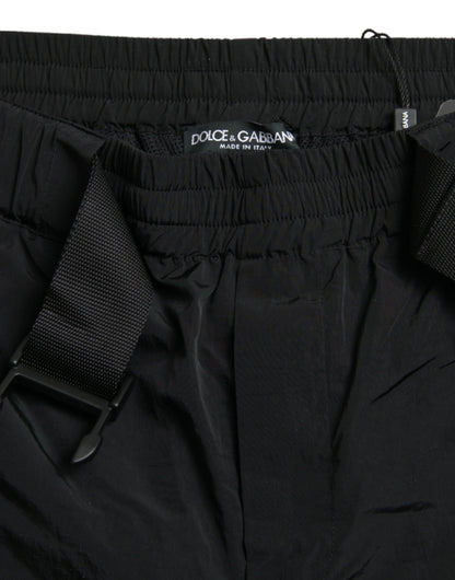 Pantalones deportivos de nailon con estampado de leopardo en negro y rojo