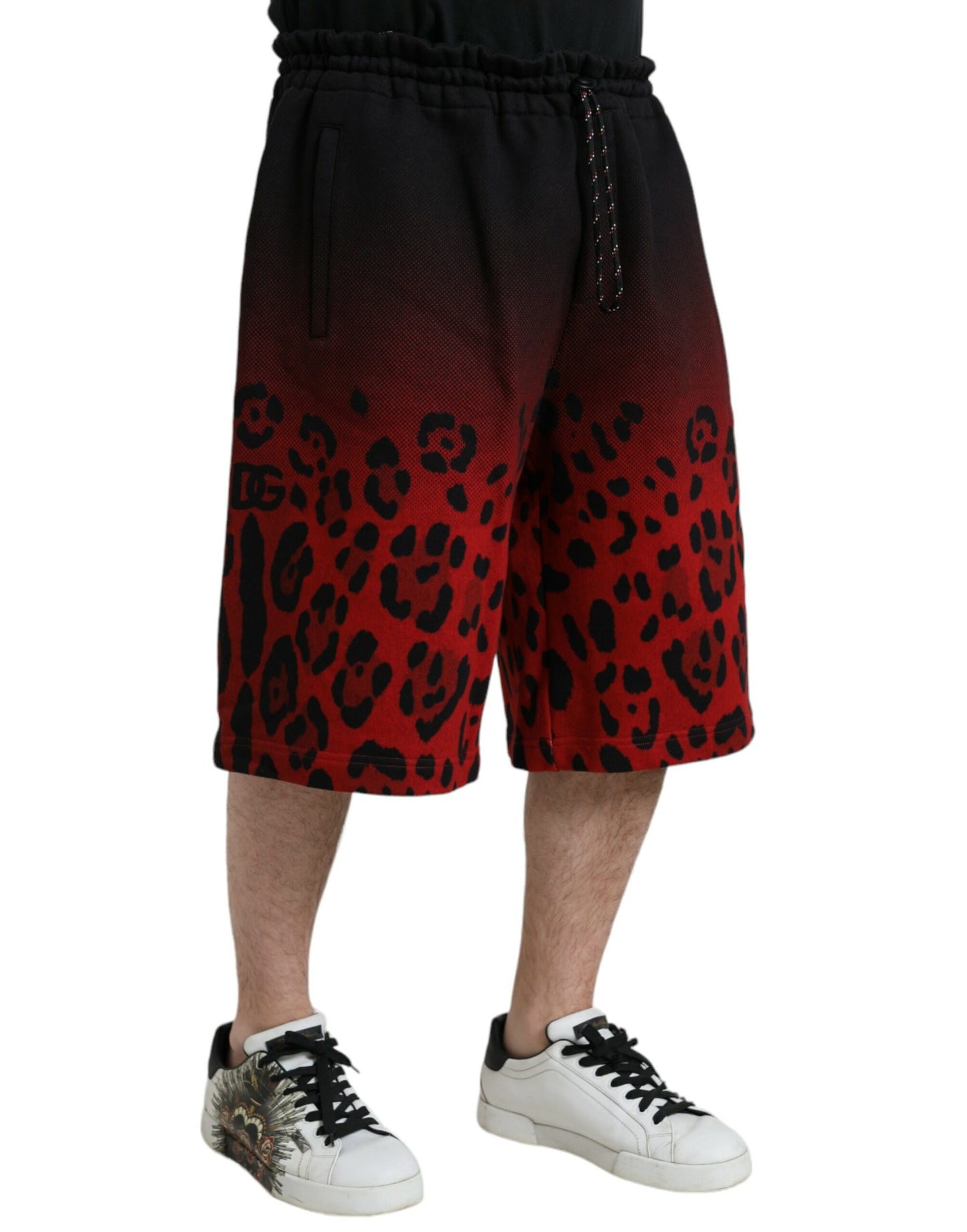 Bermudas de algodón con estampado de leopardo rojo