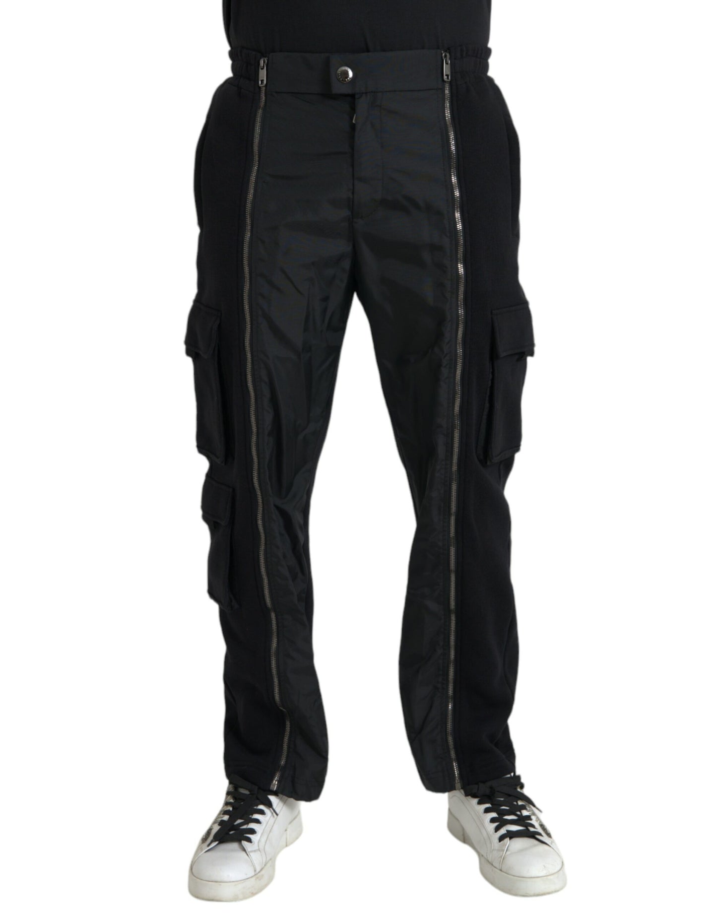 Pantalones ajustados de mezcla de algodón negro