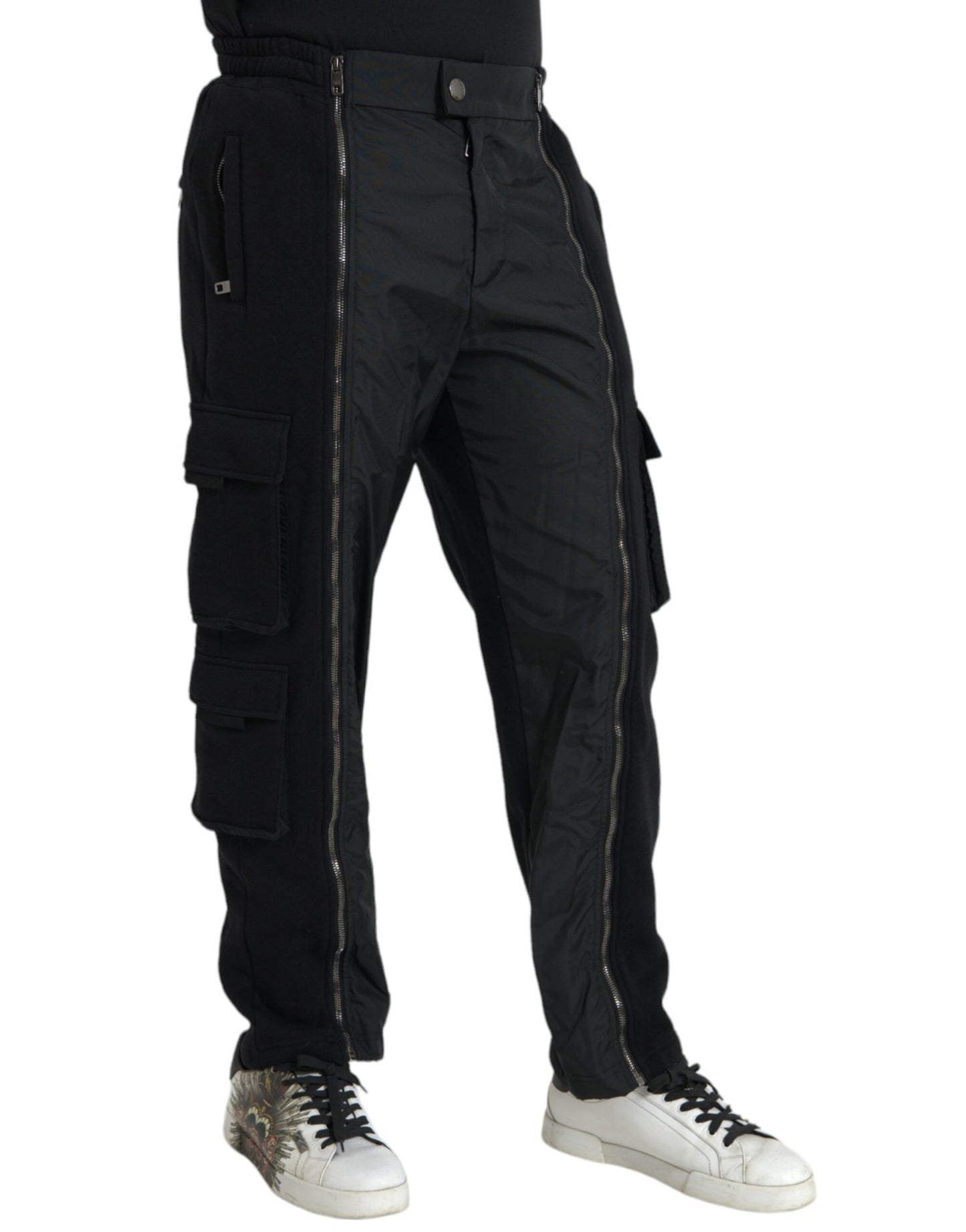 Pantalones ajustados de mezcla de algodón negro