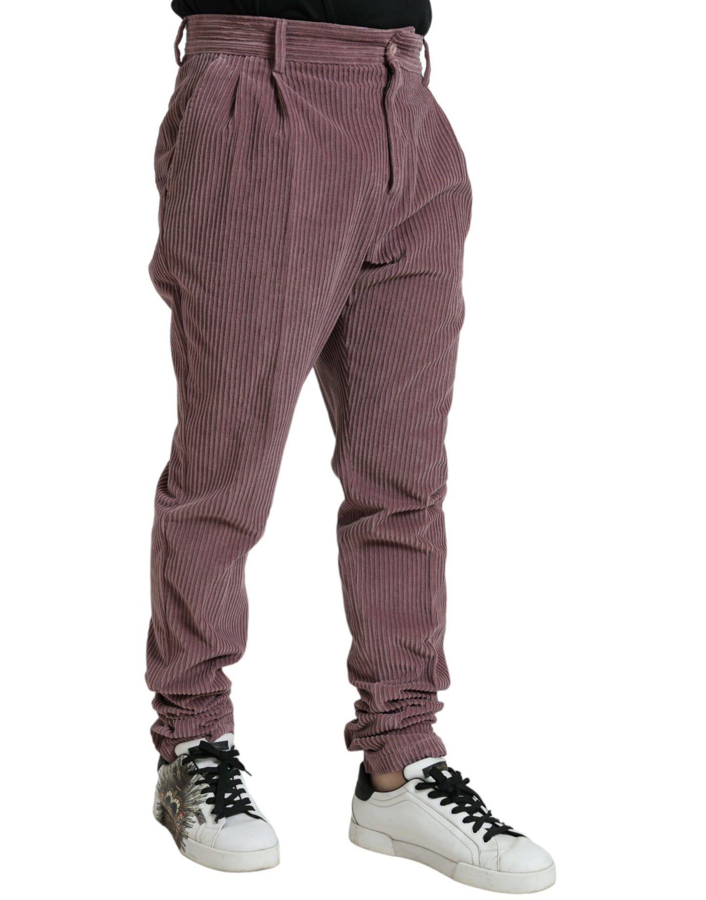 Pantalones pitillo elásticos de algodón y pana morados