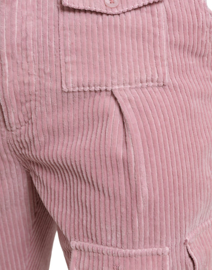 Vaqueros cargo ajustados de pana de algodón elástico en color rosa