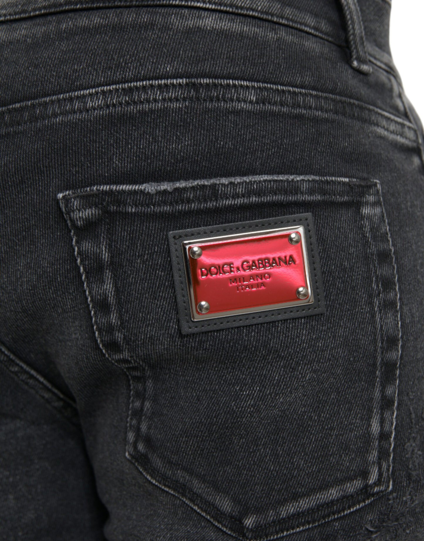 Vaqueros ajustados de algodón elástico gris con logotipo
