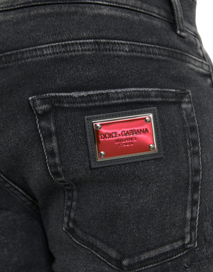 Vaqueros ajustados de algodón elástico gris con logotipo