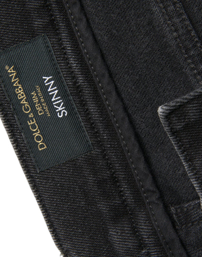 Vaqueros ajustados de algodón elástico gris con logotipo