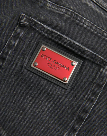 Vaqueros ajustados de algodón elástico gris con logotipo