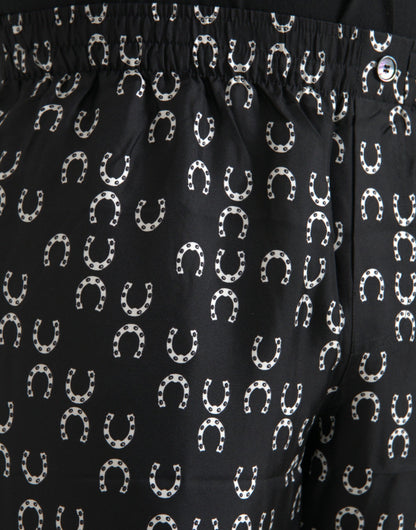 Pantalones de seda con estampado de herraduras negras
