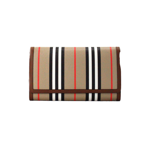 Bolso bandolera tipo cartera de lona electrónica en color canela con diseño de rayas Icon de Hannah
