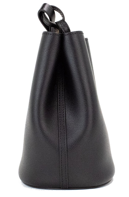 Bolso de mano Lorne pequeño tipo cubo de piel con cuadros Haymarket en negro
