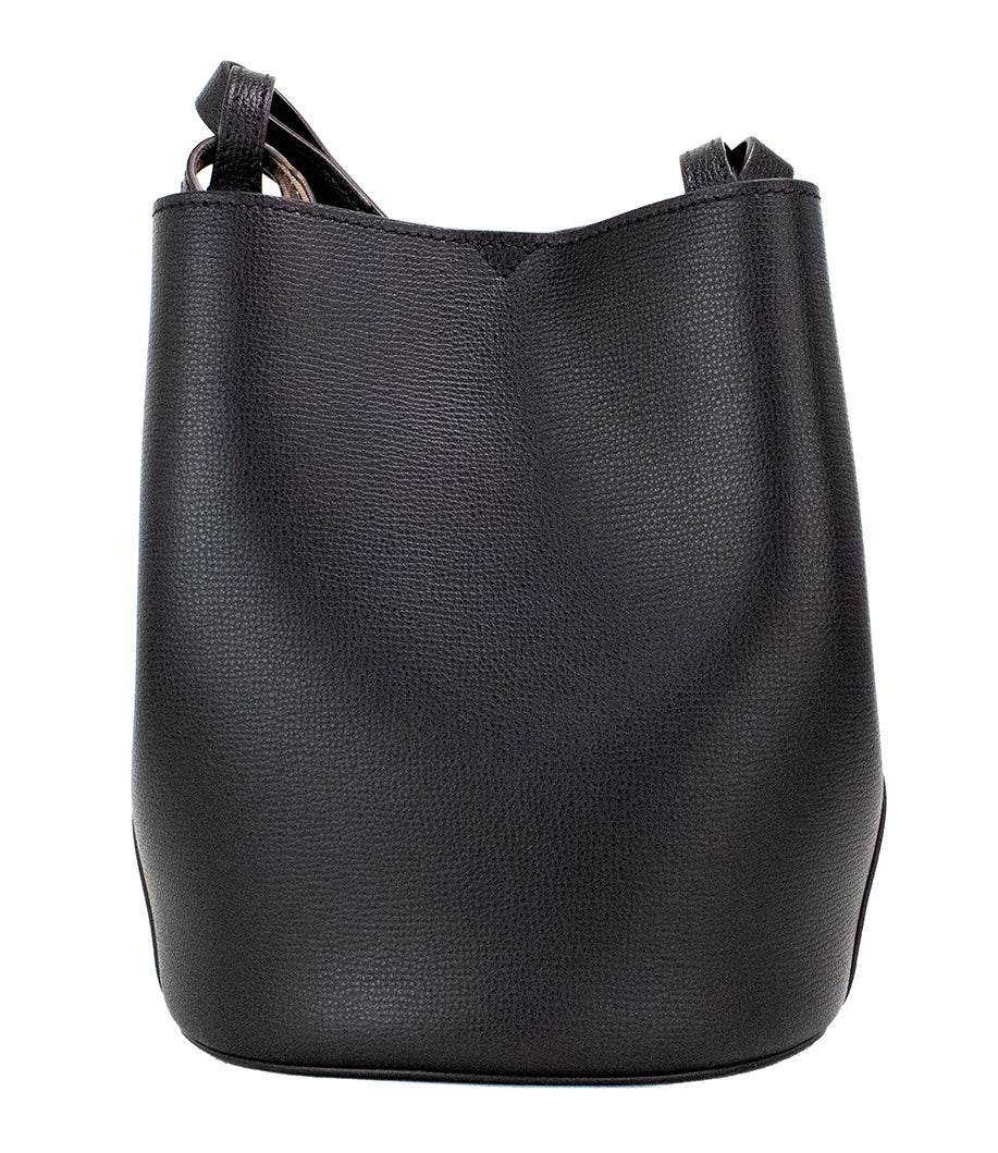 Bolso de mano Lorne pequeño tipo cubo de piel con cuadros Haymarket en negro