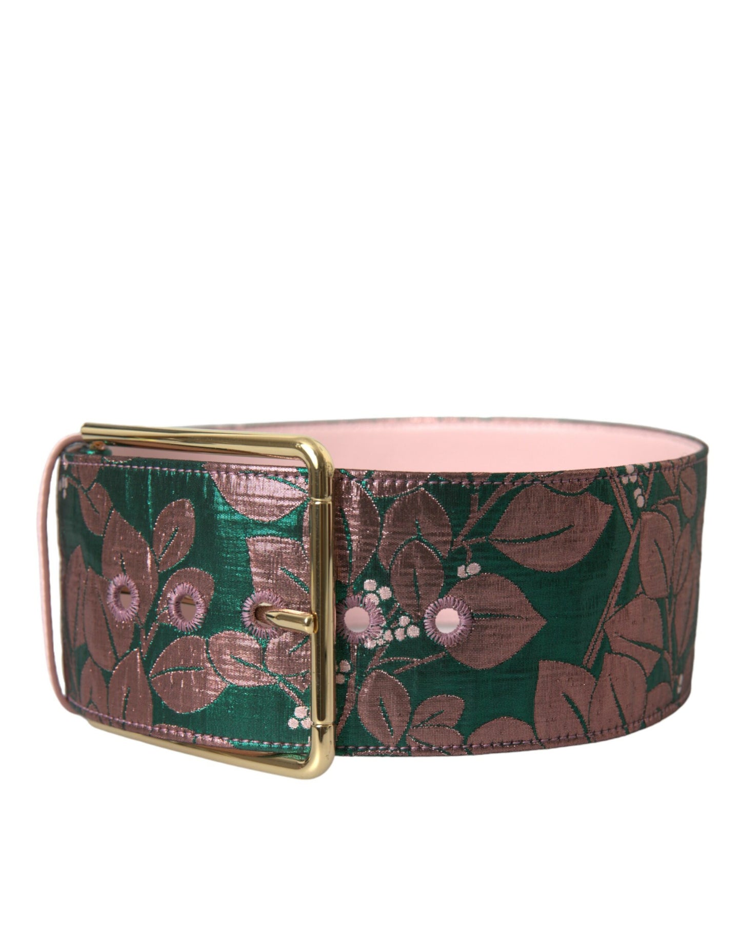 Cinturón con hebilla dorada de lúrex y jacquard floral multicolor