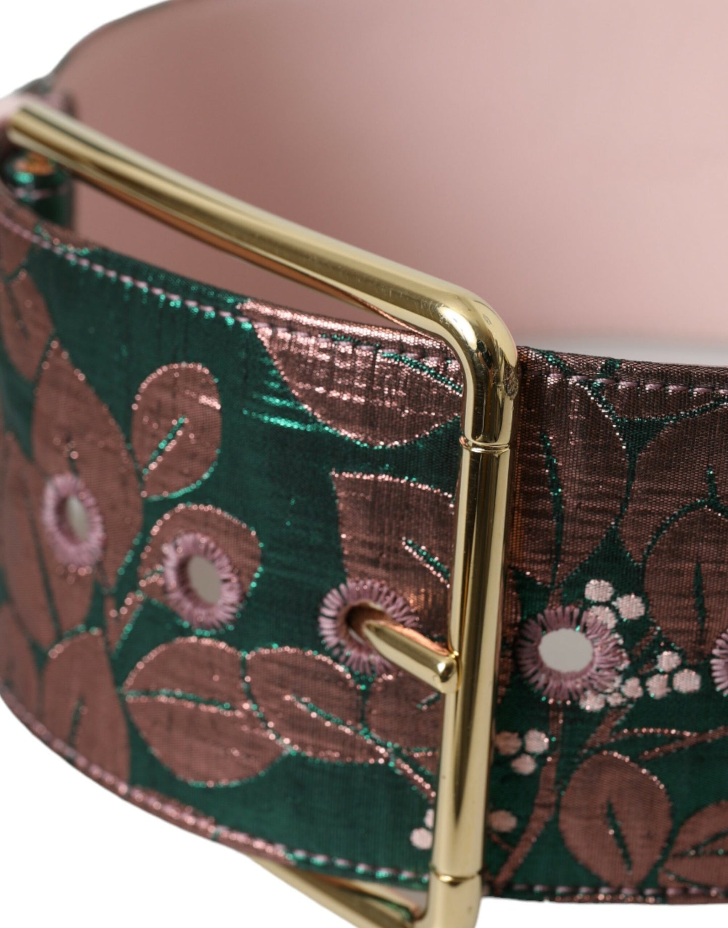 Cinturón con hebilla dorada de lúrex y jacquard floral multicolor