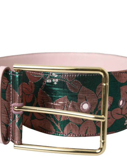 Cinturón con hebilla dorada de lúrex y jacquard floral multicolor