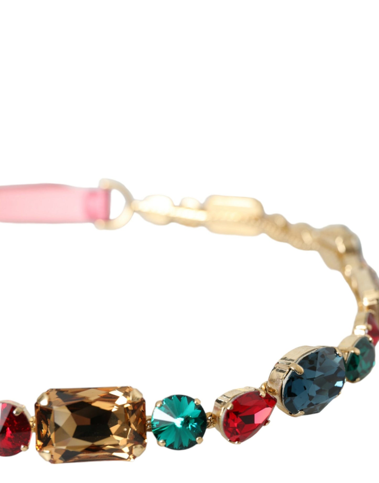 Cinturón de cuero rosa adornado con cadena de cristales