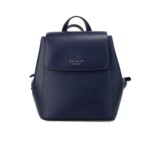 Mochila de hombro con solapa mediana de piel saffiano azul marino Madison