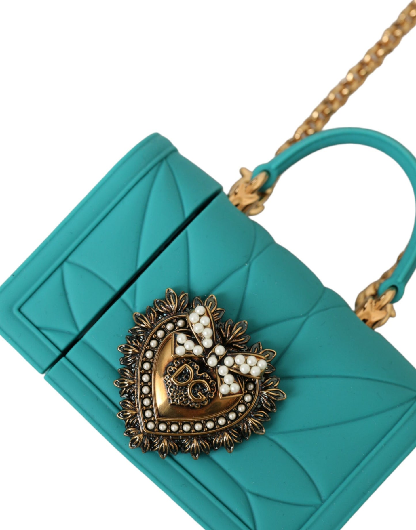 Funda de silicona turquesa con diseño de corazón devocional para Airpods