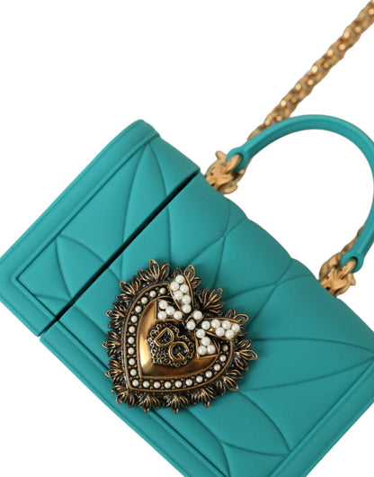 Funda de silicona turquesa con diseño de corazón devocional para Airpods