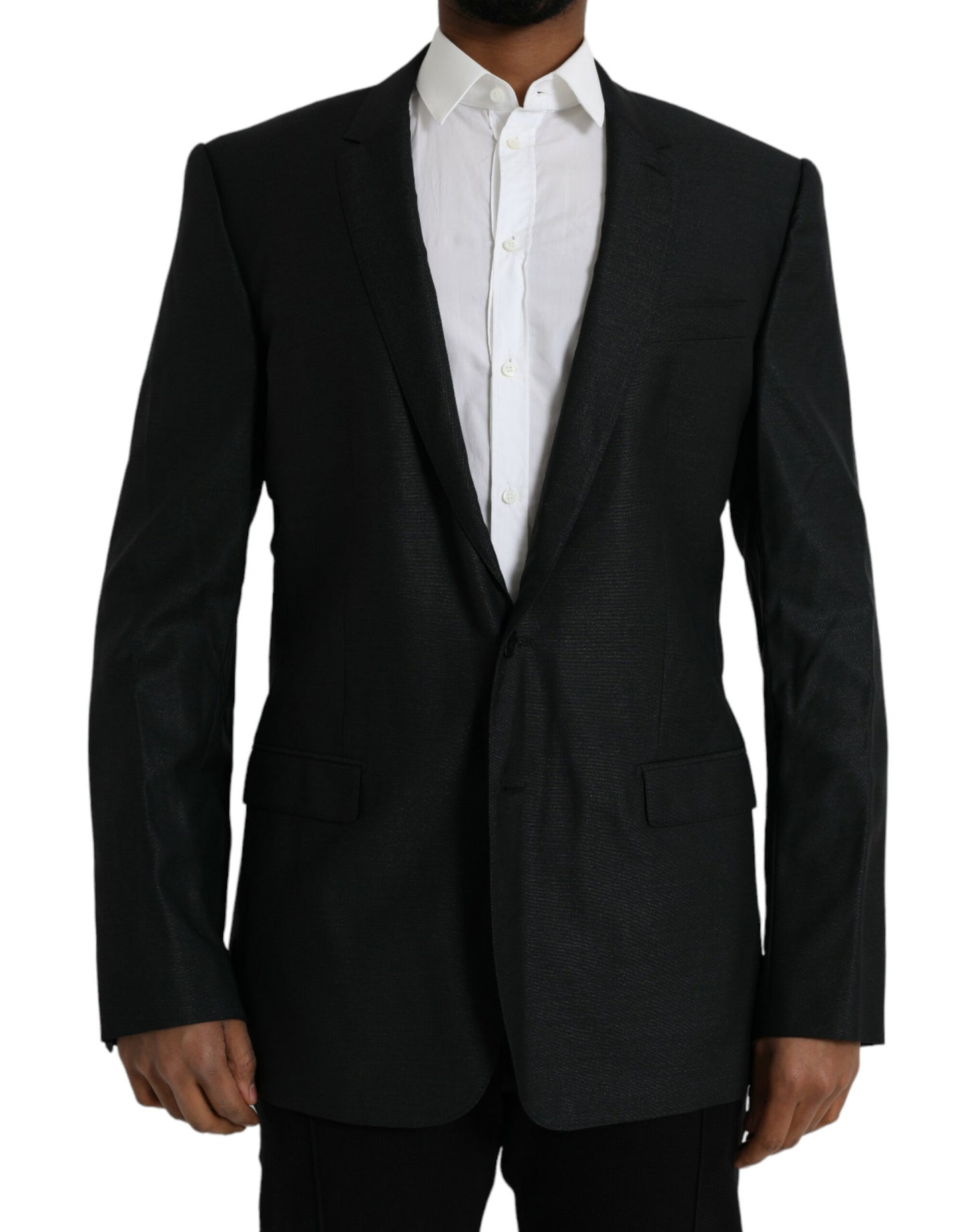 Blazer de lana negra con muesca y botonadura sencilla