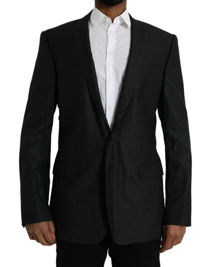 Blazer de lana negra con muesca y botonadura sencilla