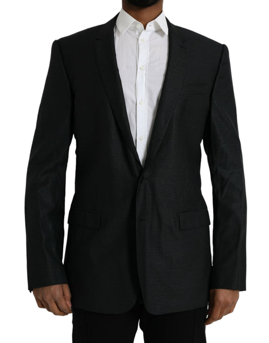Blazer de lana negra con muesca y botonadura sencilla
