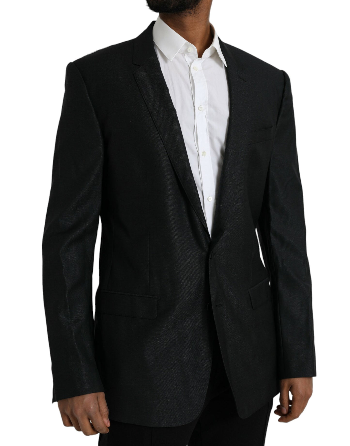 Blazer de lana negra con muesca y botonadura sencilla