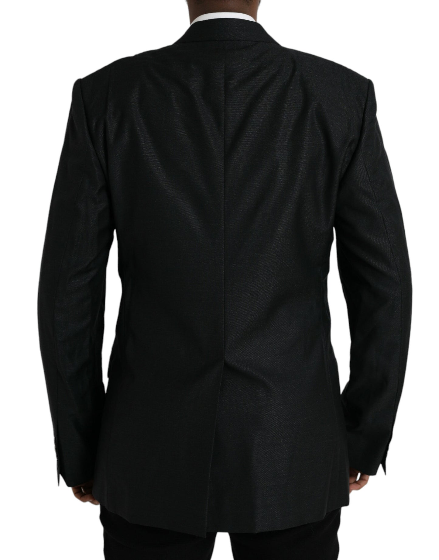 Blazer de lana negra con muesca y botonadura sencilla