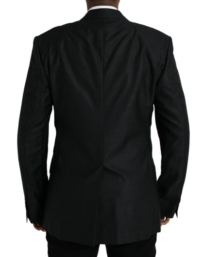 Blazer de lana negra con muesca y botonadura sencilla