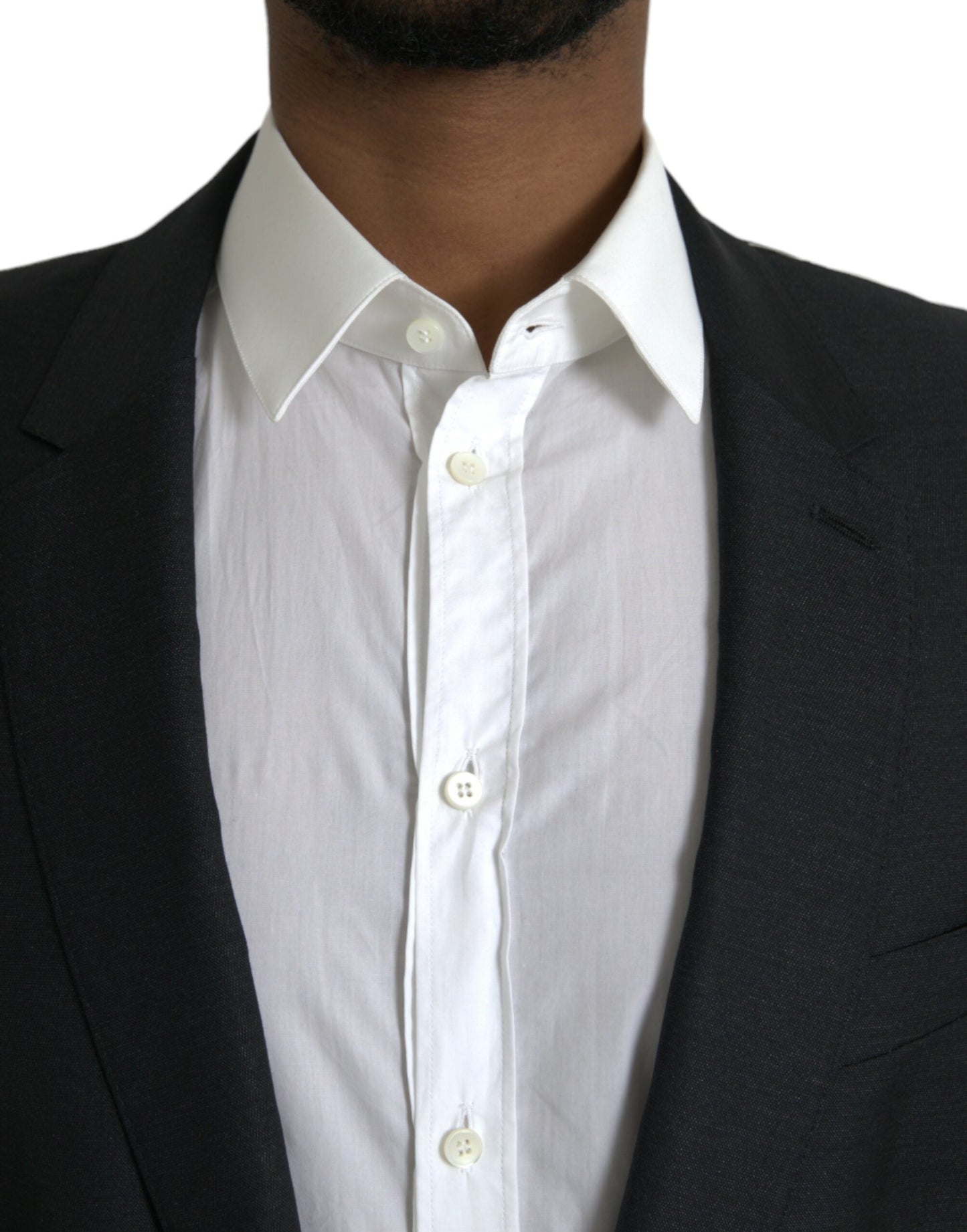 Blazer de lana negra con muesca y botonadura sencilla