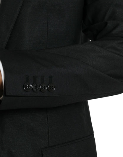 Blazer de lana negra con muesca y botonadura sencilla