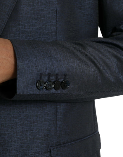 Blazer de lana azul dorado con botonadura sencilla
