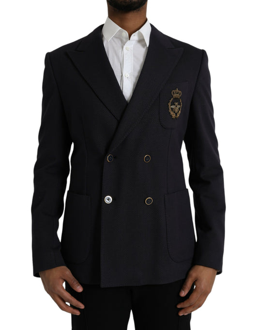 Blazer cruzado con diseño de abeja y corona azul oscuro
