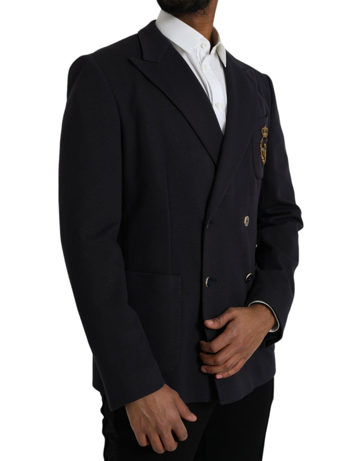 Blazer cruzado con diseño de abeja y corona azul oscuro