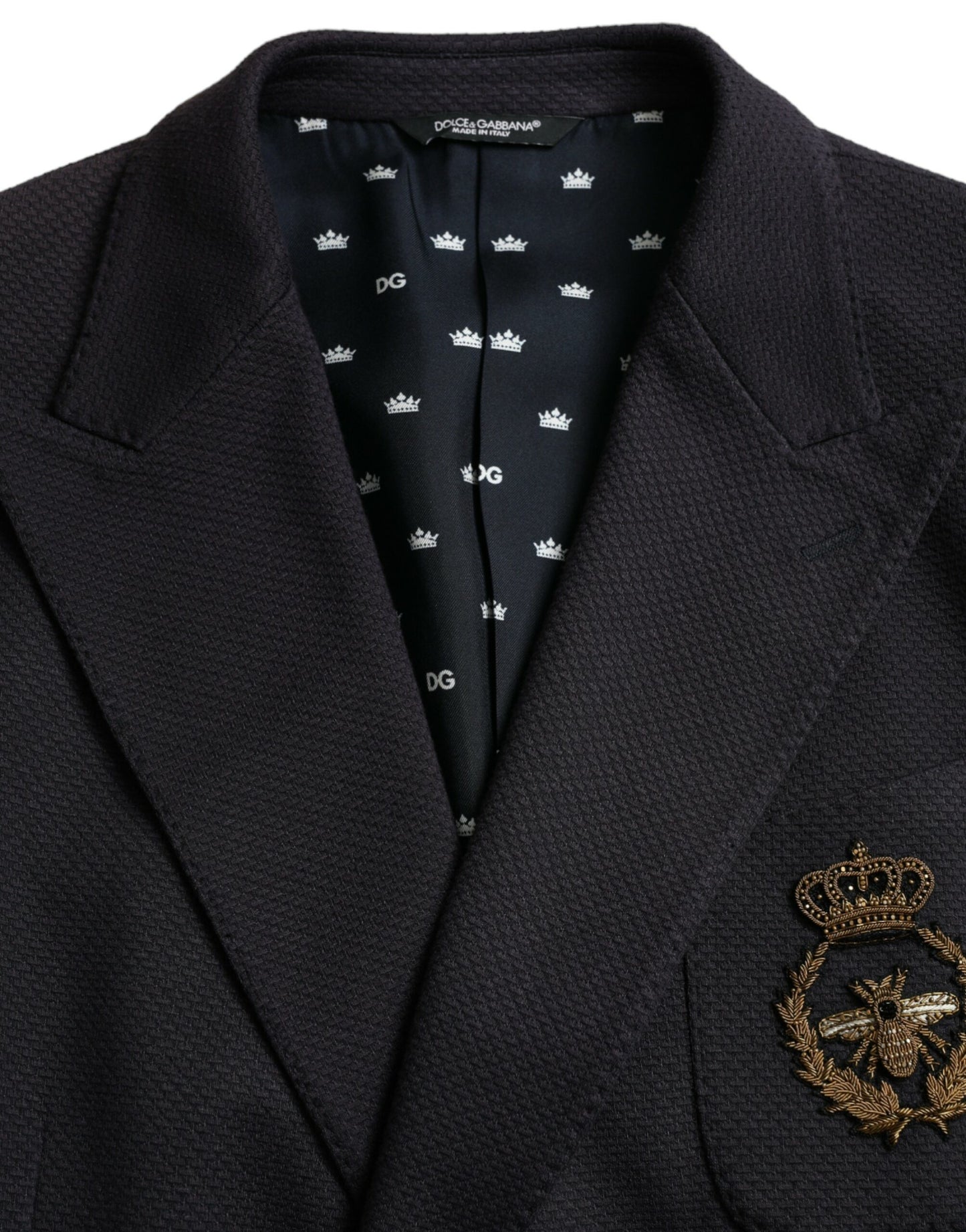 Blazer cruzado con diseño de abeja y corona azul oscuro