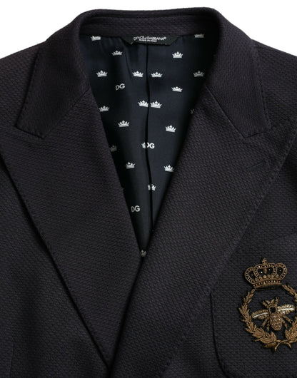 Blazer cruzado con diseño de abeja y corona azul oscuro