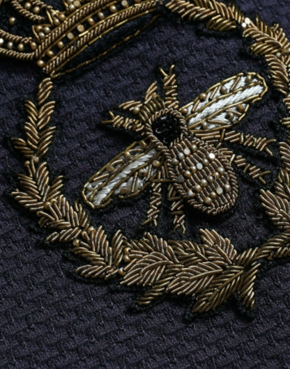 Blazer cruzado con diseño de abeja y corona azul oscuro