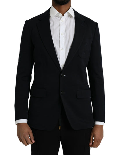 Blazer de lana negra con muesca y botonadura sencilla