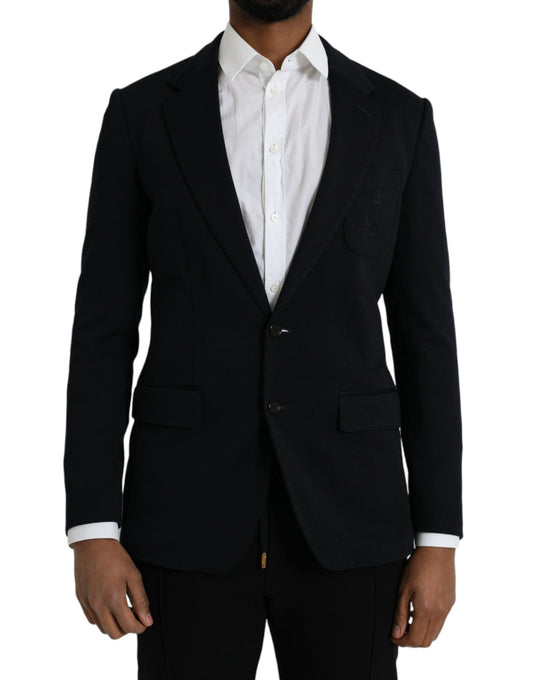 Blazer de lana negra con muesca y botonadura sencilla
