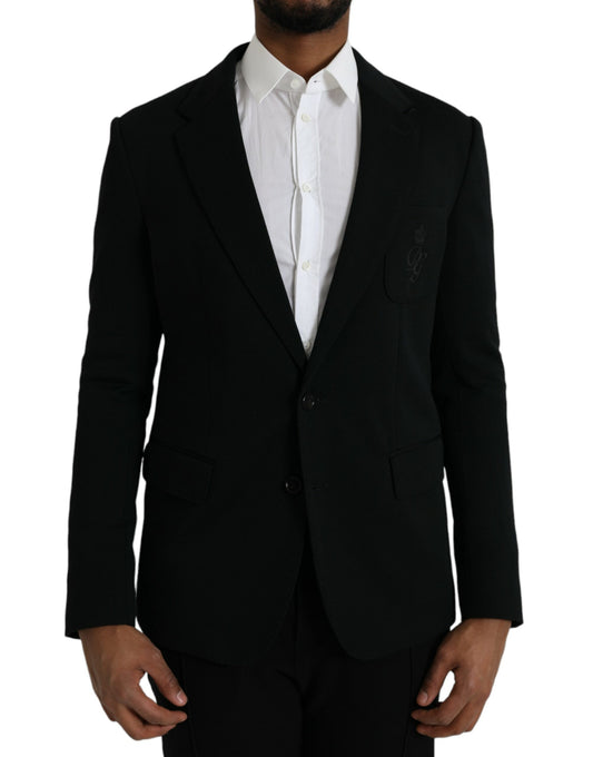 Blazer de lana negra con muesca y botonadura sencilla