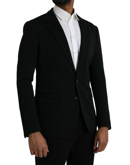 Blazer de lana negra con muesca y botonadura sencilla