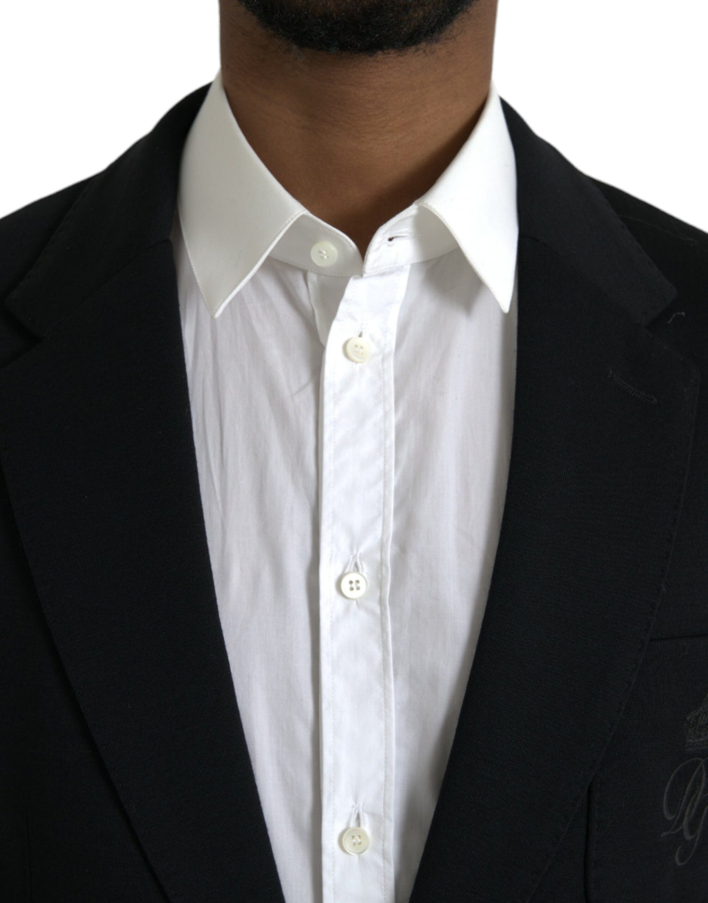 Blazer de lana negra con muesca y botonadura sencilla