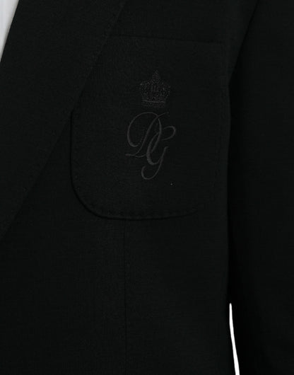 Blazer de lana negra con muesca y botonadura sencilla