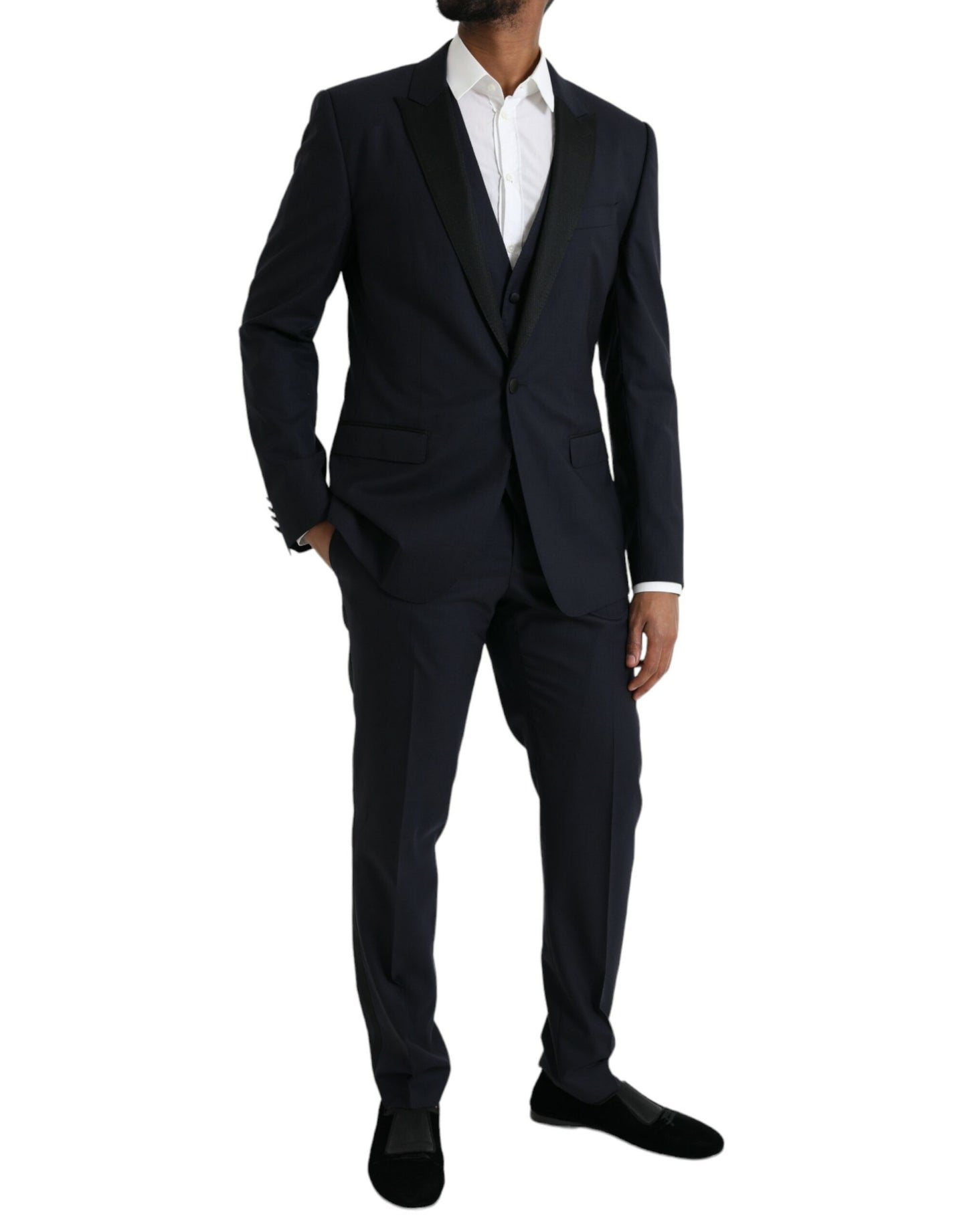 Traje formal de tres piezas de lana MARTINI azul oscuro