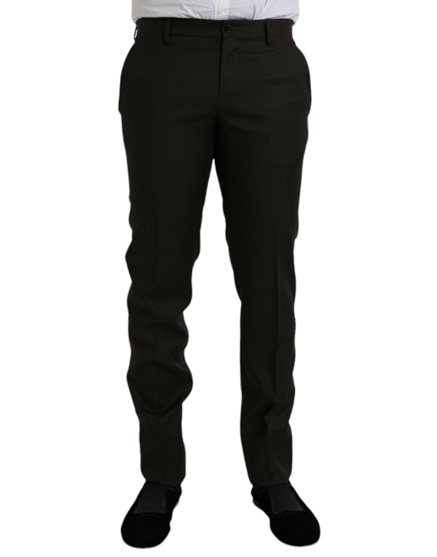 Pantalones formales ajustados de lana marrón oscuro