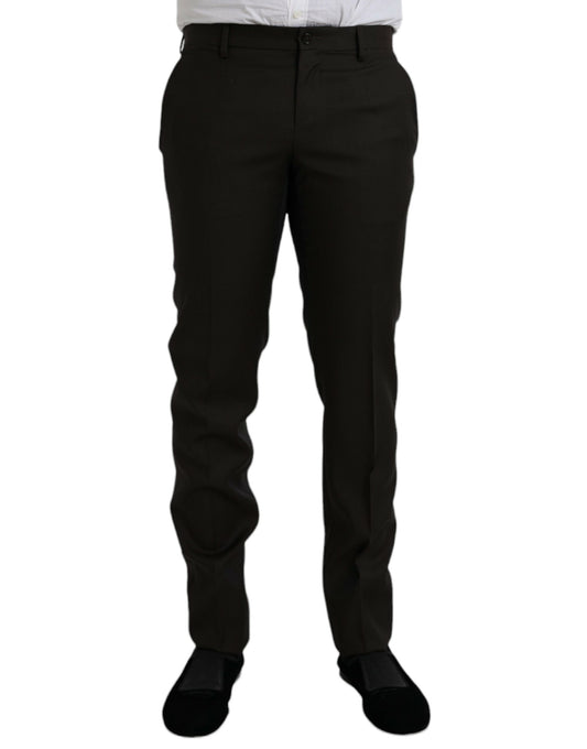 Pantalones formales ajustados de lana marrón oscuro
