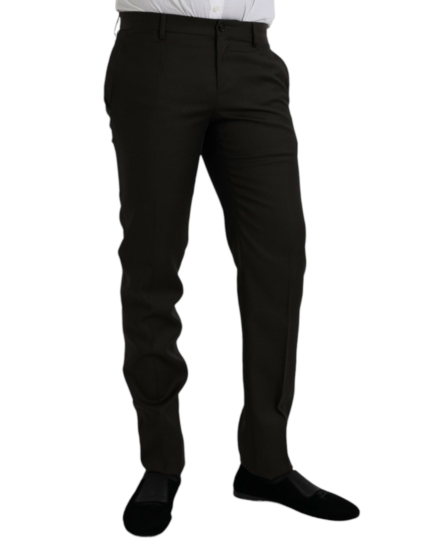 Pantalones formales ajustados de lana marrón oscuro