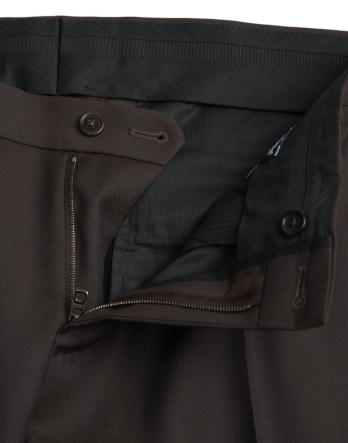 Pantalones formales ajustados de lana marrón oscuro