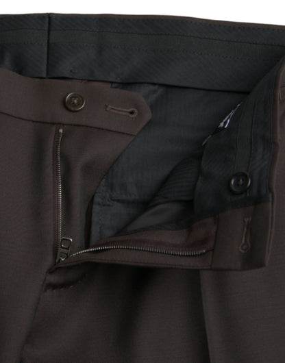 Pantalones formales ajustados de lana marrón oscuro